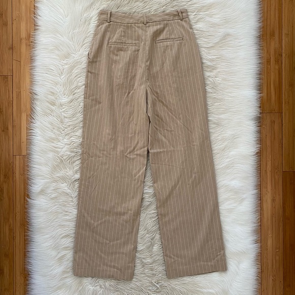 Zara Tan White Pinstripe Medium Waisted Mid Rise Wide Leg Pants Trousers - Picture 8 of 13